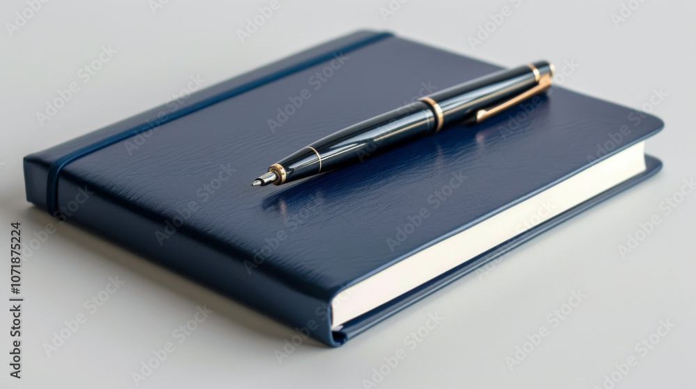 Dark Navy Notebook with Pen, Generative AI Illustration Dark Navy Notebook with Pen, Generative AI Illustration