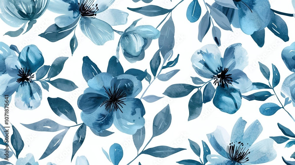 Elegant Blue Watercolor Background with Plants and Flowers - a serene and artistic visual. The blue watercolor design evokes a calm and natural scene Elegant Blue Watercolor Background with Plants and Flowers - a serene and artistic visual. The blue watercolor design evokes a calm and natural scene