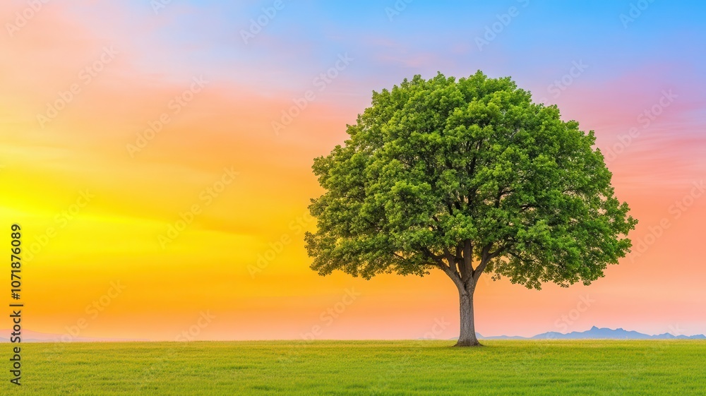 Solitary tree in an open field at sunset, vibrant sky, wide angle, dreamy haze, nostalgic beauty Solitary tree in an open field at sunset, vibrant sky, wide angle, dreamy haze, nostalgic beauty