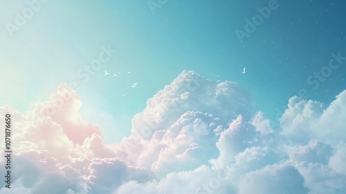 Wallpaper Mural A serene sky filled with soft clouds and distant birds, evoking tranquility and peace. Torontodigital.ca