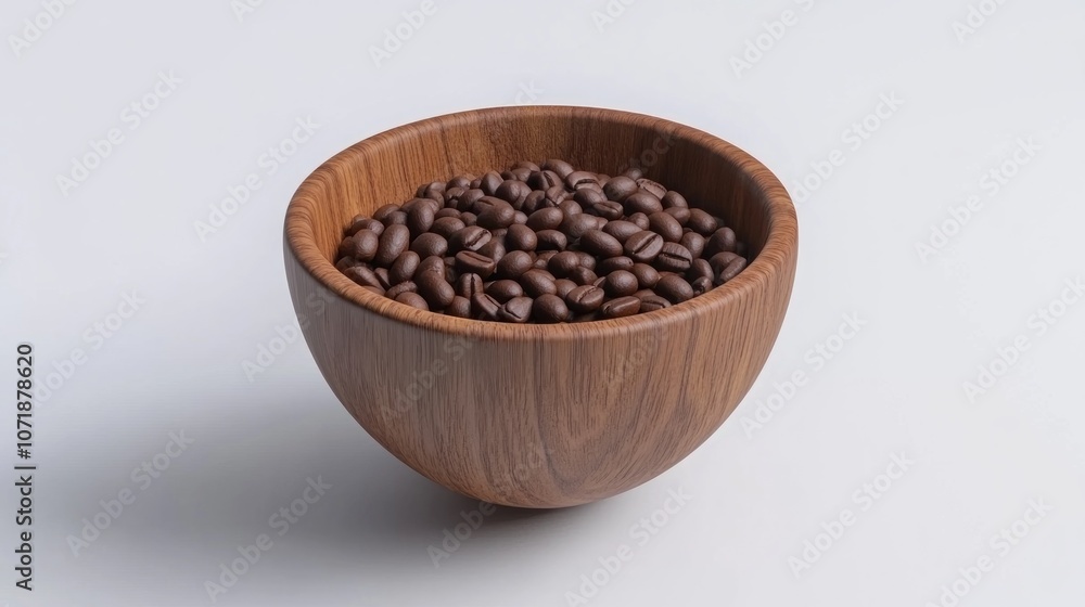 A wooden bowl filled with roasted coffee beans, showcasing their rich color and texture. A wooden bowl filled with roasted coffee beans, showcasing their rich color and texture.
