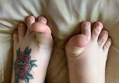 Female foot with colourful flower tattoo on foot