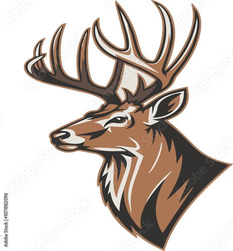 stylized deer head illustration minimalist background, vector art style hunting logo design 