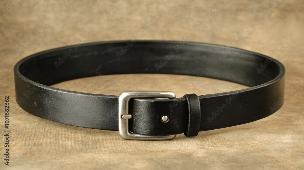 Classic Black Leather Belt with Simple Buckle on Vintage Background, Perfect for Fashion Accessories, Style Enthusiasts, and Everyday Wear Classic Black Leather Belt with Simple Buckle on Vintage Background, Perfect for Fashion Accessories, Style Enthusiasts, and Everyday Wear