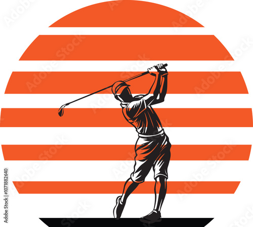 Sunny morning golfer swinging silhouette vector illustration 