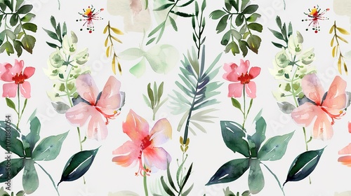 Elegant Blue Watercolor Background with Plants and Flowers - a serene and artistic visual. The blue watercolor design evokes a calm and natural scene