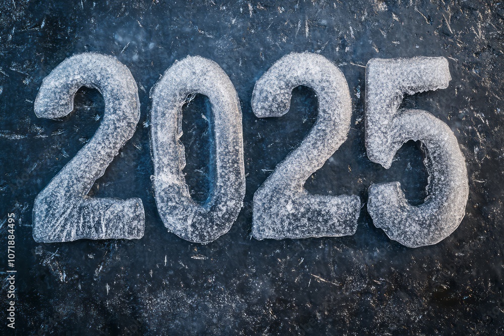 Frozen Ice Numerals 2025 on a Dark Background Frozen Ice Numerals 2025 on a Dark Background