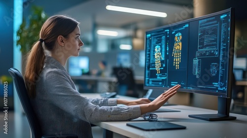 Woman Working on a Computer in an Office