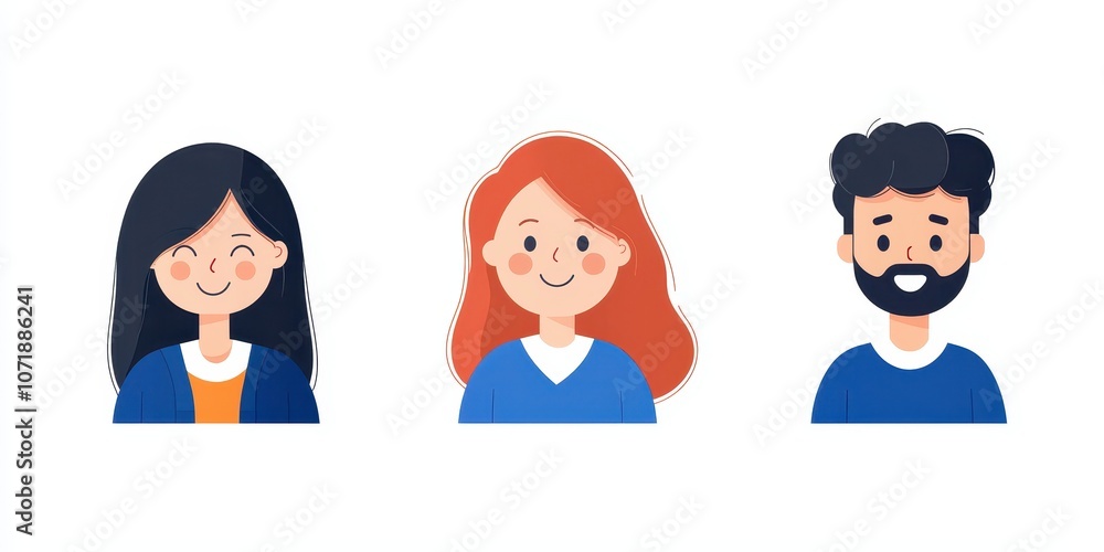 Fototapeta premium A diverse group of happy, smiling characters representing friendship and community.