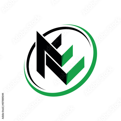 Letter NE logo vector black and green color, element for initials template