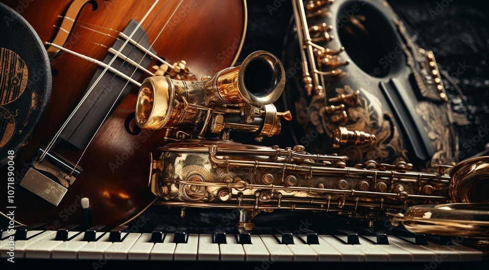 Obraz premium musical instruments background, musical wallpaper, abstract music background, hd music banner