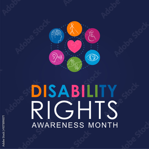 Vector illustration on the theme of Disability rights awareness months observed each year from November 3rd to December 3rd. Disability Rights awareness month design poster, banner, background.