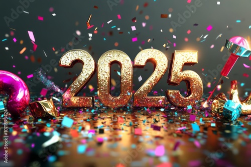 Golden 2025 with Confetti a...