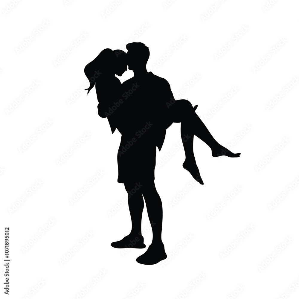 a black silhouette of a man carrying a woman on his arms vector a black silhouette of a man carrying a woman on his arms vector