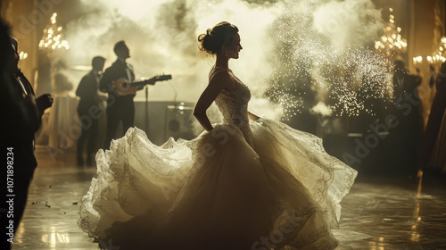 The man in the image gracefully dances at a wedding, exuding elegance and style.