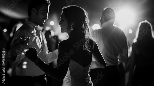 The man effortlessly glides across the dance floor, showcasing his smooth moves and elegant style in this stunning wedding image.