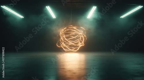 Fototapeta Naklejka Na Ścianę i Meble -  A dynamic scene featuring a glowing, fiery sphere displayed prominently in an atmospheric space filled with billowing smoke and ambient lighting.