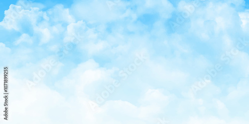 Sky Blue, Cloud Background, Horizon Landscape Summer Clear Sky in Morning. Vector beautiful nature sunrise in Spring.