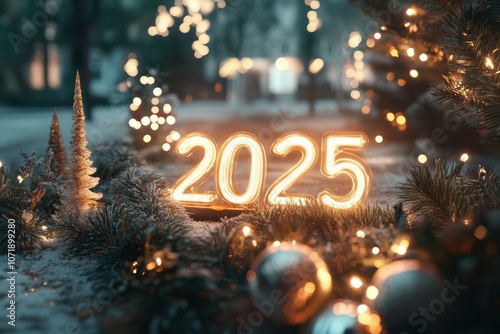 Illuminated 2025 Sign in a ...