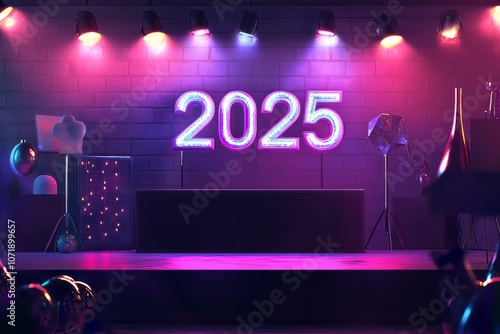 Neon 2025 Sign on Stage wit...