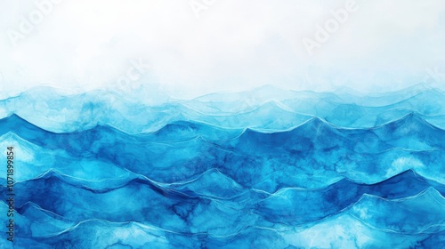 A serene abstract depiction of rolling ocean waves in varying shades of blue, evoking calmness and tranquility.