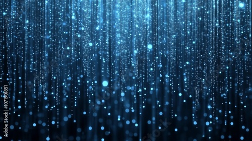 Cascading Digital Rain with Luminescent Dots and Vertical Light on Fiber Optics Background with Lots of Spots photo