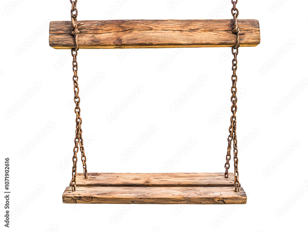 a wooden swing with chains a wooden swing with chains