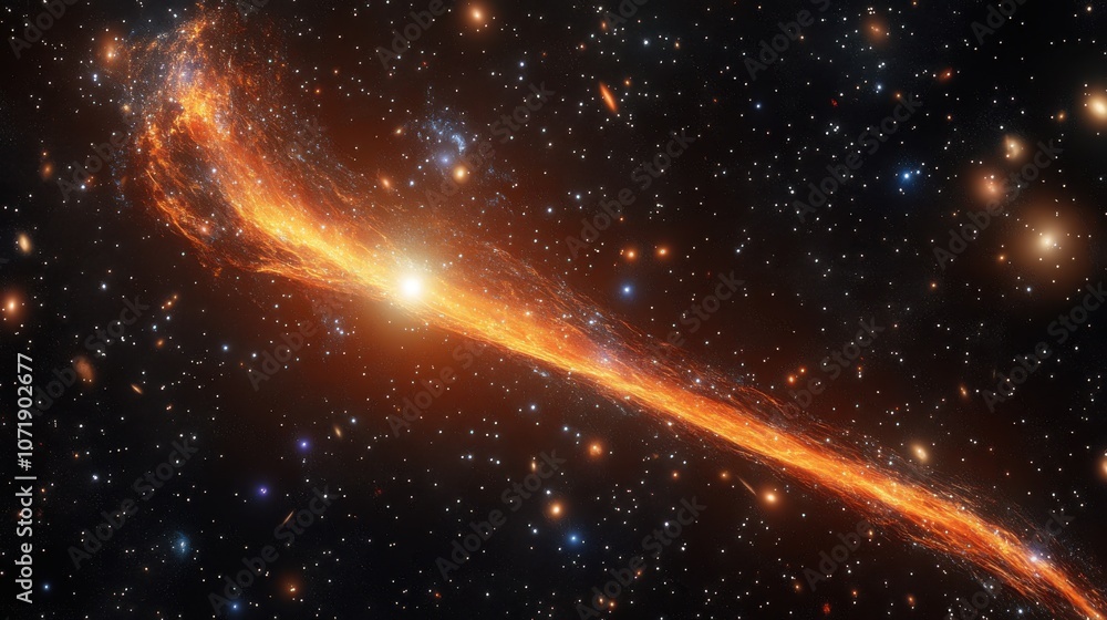 A stunning cosmic event showcasing a bright celestial object with a fiery trail against the vast starry background. A stunning cosmic event showcasing a bright celestial object with a fiery trail against the vast starry background.