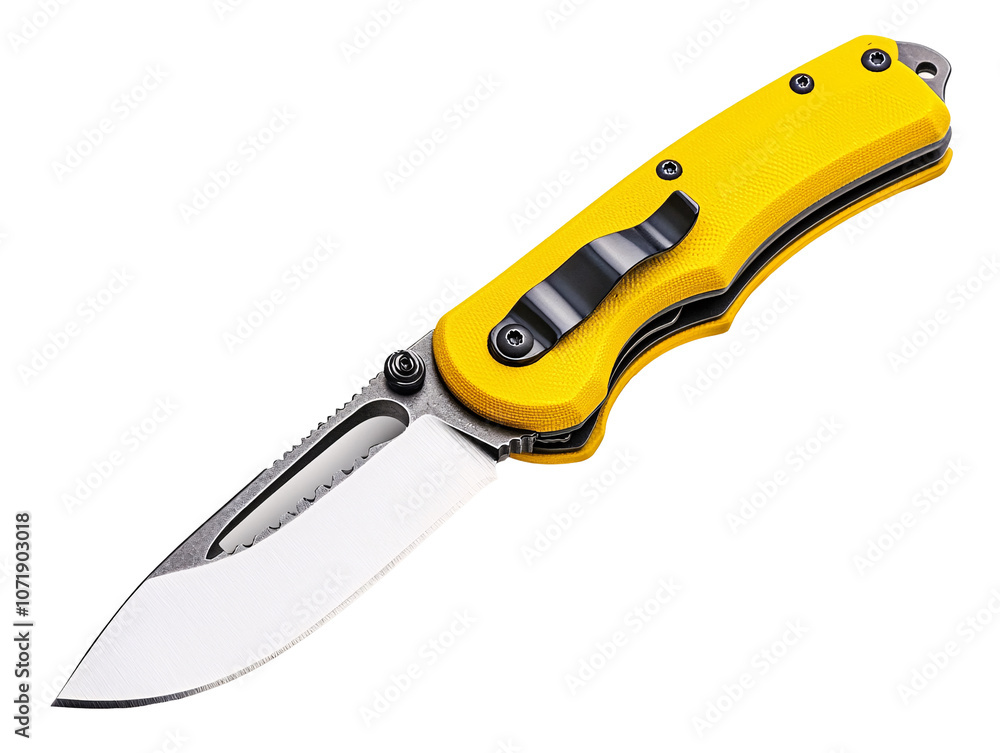 a yellow pocket knife with a black handle a yellow pocket knife with a black handle