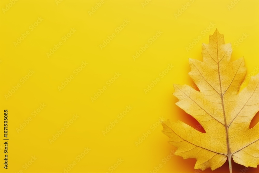 Fototapeta premium A yellow leaf is on a yellow background