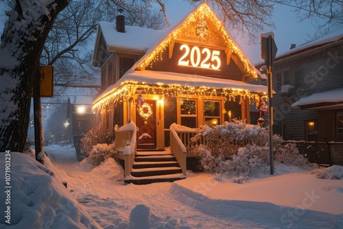 A Snowy House Decorated for...