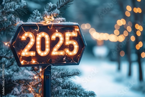 Illuminated 2025 Sign on a ...