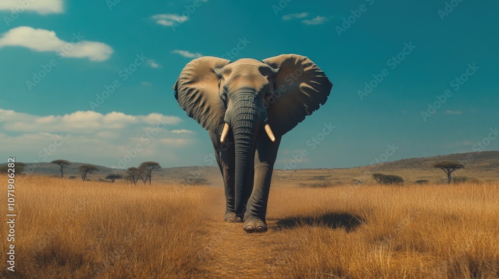 Obraz premium Majestic African Elephant in Natural Habitat During Day
