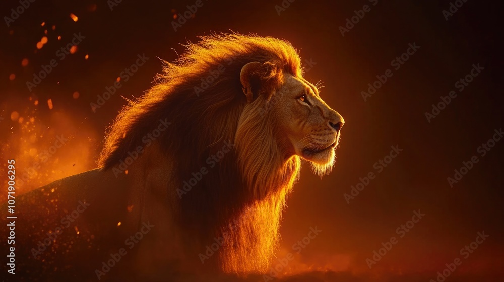 Naklejka premium A Powerful Lion Roaming the African Plains