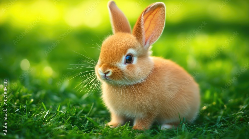 Fototapeta premium Charming Rabbit Sitting in Natural Grassland