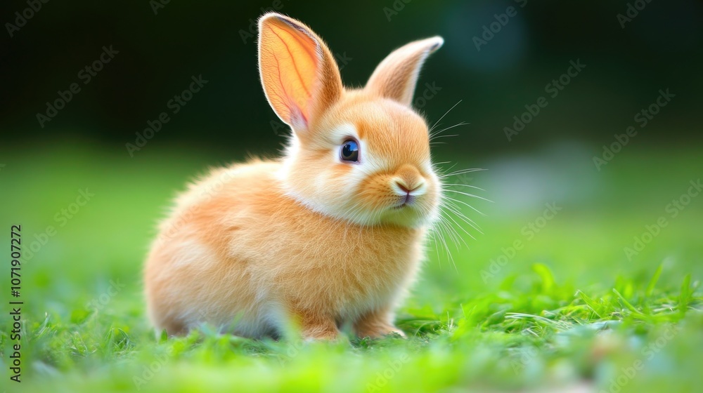 Fototapeta premium Rabbit with Alert Ears Amidst Lush Grass