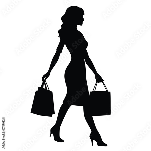 a modern shopping woman are walking with holding shopping bags on her hands