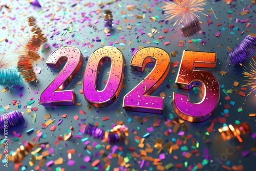 Shiny 3D 2025 Number with C...
