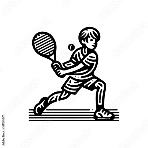 Simple Vector Icon of a kids tennis Player Tribal – Logo Design Illustration