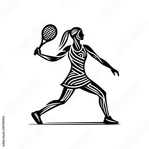 Simple Vector Icon of a tennis Player in Rally – Logo Design Illustration