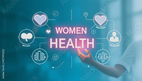 Women's health. Medical Healthcare concept on virtual screen highlighted by white, png photo