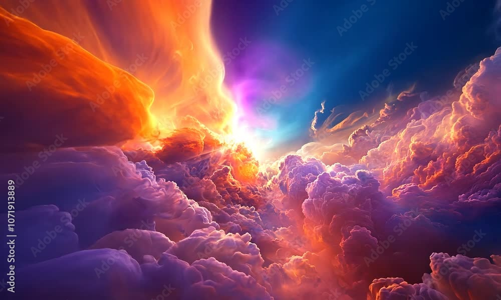 A vibrant explosion of colors in the sky, depicting a dramatic sunset ...
