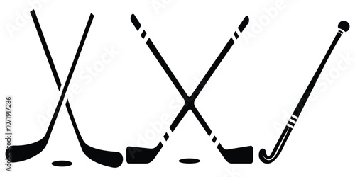 Set of ice hockey stick in a flat style vector icon silhouette illustration. Sport element sign.