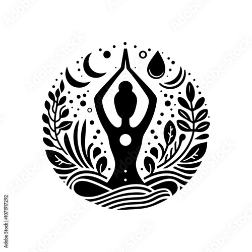 Simple Vector Icon of a yoga Natural Elements – Logo Design Illustration