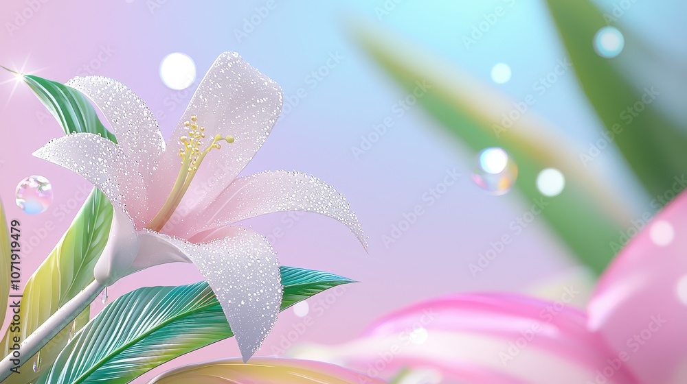 Vibrant Fresh Leaves with Dewdrops in Close-Up Vibrant Fresh Leaves with Dewdrops in Close-Up