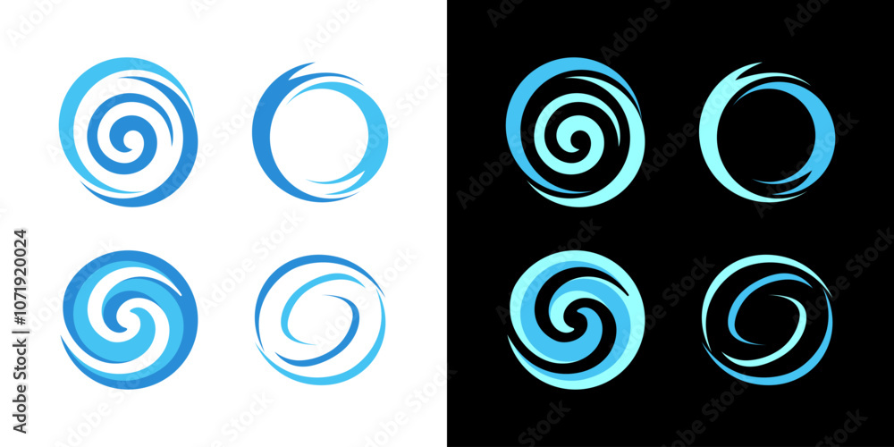 Set of Swirl circle water icon logo abstract whirlpool splash vector Set of Swirl circle water icon logo abstract whirlpool splash vector