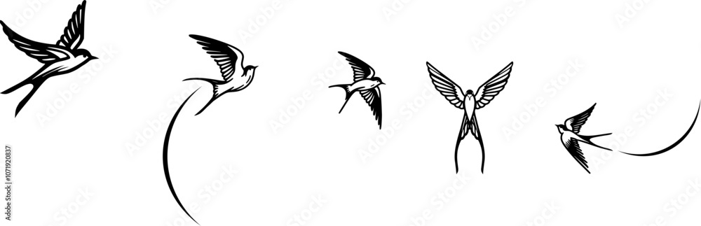 Flying Swallow Bird Silhouettes - Minimalist Design Set Flying Swallow Bird Silhouettes - Minimalist Design Set