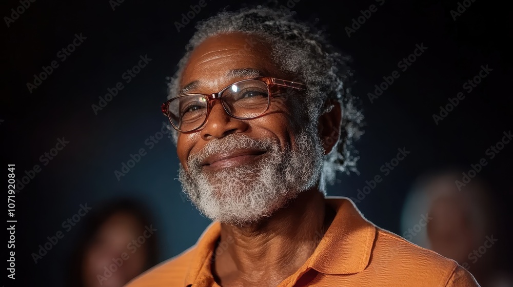 A joyful elderly man with glasses and a white beard smiles warmly while wearing an orange shirt in a relaxed setting, portraying contentment and wisdom. A joyful elderly man with glasses and a white beard smiles warmly while wearing an orange shirt in a relaxed setting, portraying contentment and wisdom.