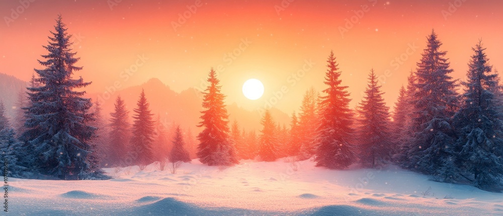 A Winter's Sunset in the Snowy Forest A Winter's Sunset in the Snowy Forest