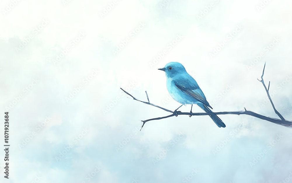 Obraz premium Vivid bluebird perched delicately on a minimalist branch